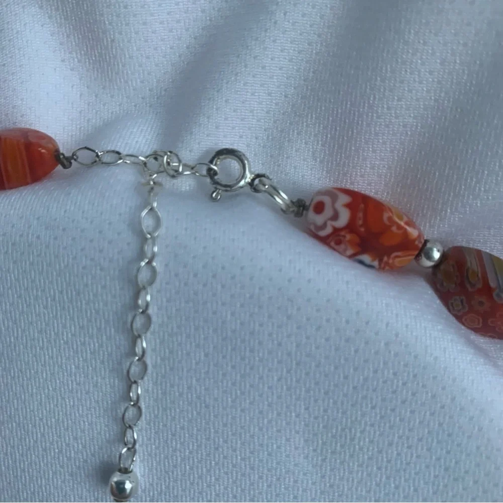 Unique Glass Beads (Mainly Orange) Total Length 21” can be made shorter w/clasp - Picture 3 of 16